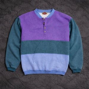 Lacoste Multicolor Crewneck Sweater - Purple, Teal, Light Blue
